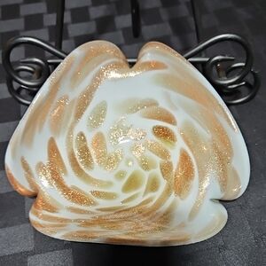 🔥 Gold, Copper and White Murano Style Glass Dish/Bowl/Ashtray